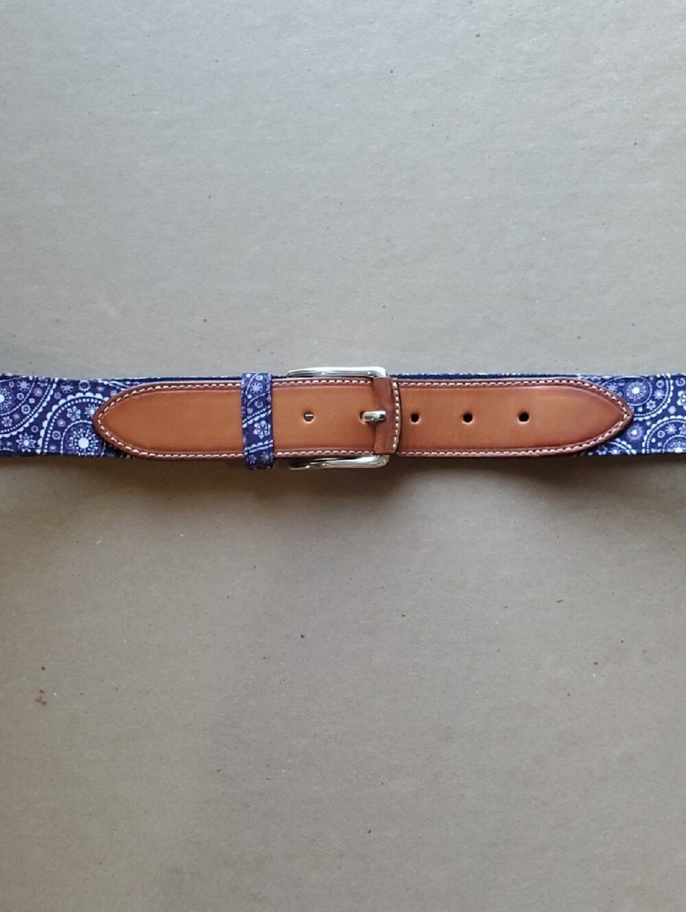 Bullock & Jones Purple Paisley Fabric Belt with Brown Leather Accents 42 - Picture 9 of 10